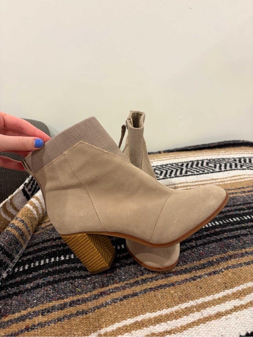 Toms Taupe Suede-Look Ankle Booties with Stacked Heel